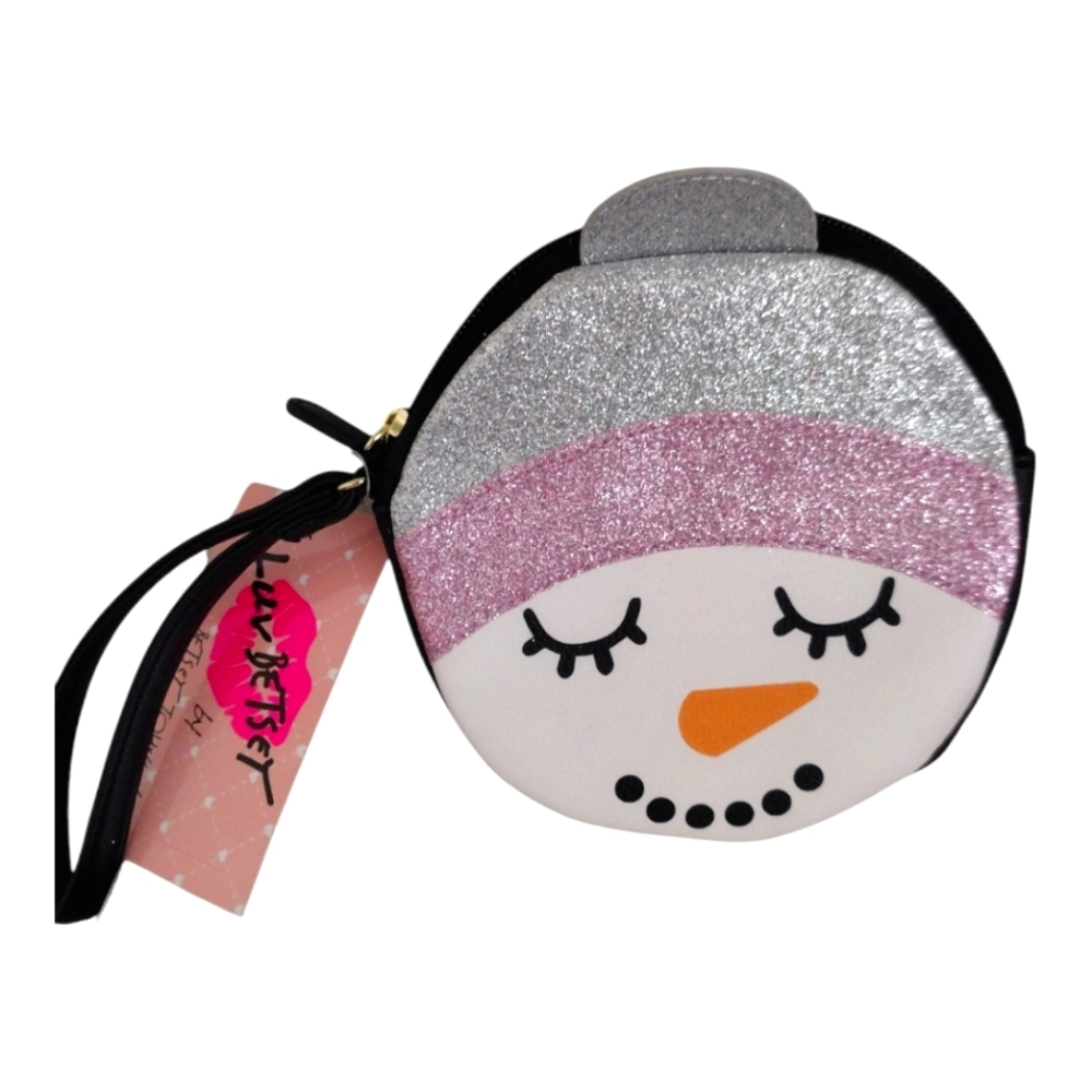 Betsey Johnson Luv Betsey NWT Winter Snowman glitter hat wristlet coin purse